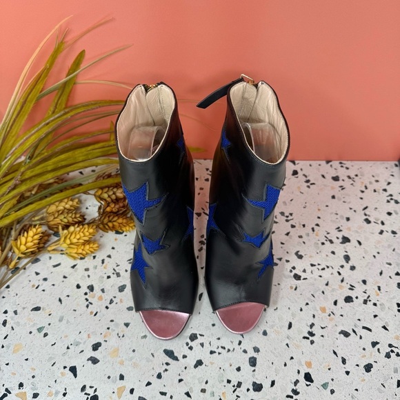 NEW Tommy Hilfiger Leather Metallic Black Star Women’s Peep Toe Boots Sz 36 / 6 - Picture 7 of 12